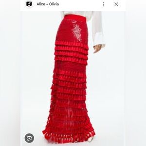 Alice + Olivia Gown Skirt - Maxi Red Sequin and Tassel Womens